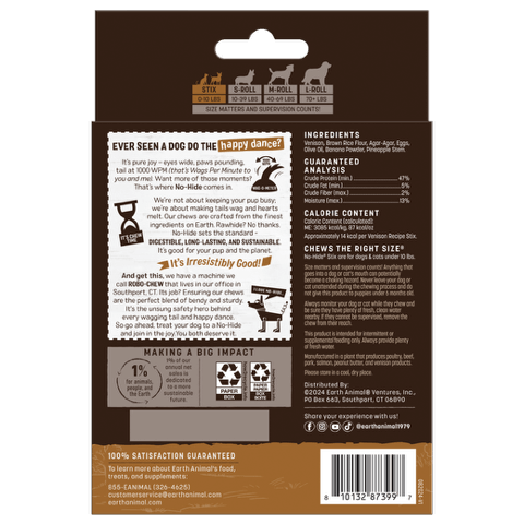 Earth Animal Venison No-Hide Dog and Cat Stix (10 Pack)