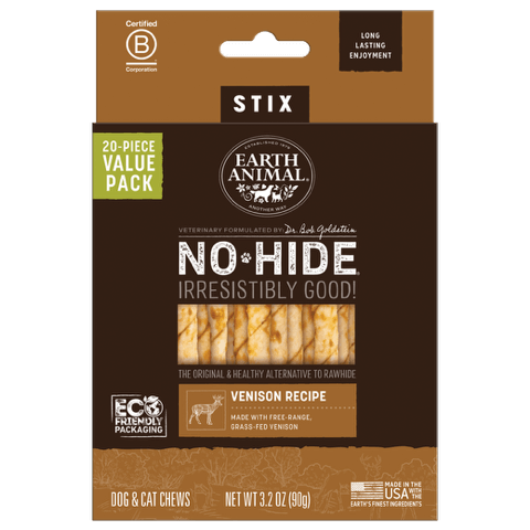 Earth Animal Venison No-Hide Dog and Cat Stix (10 Pack)