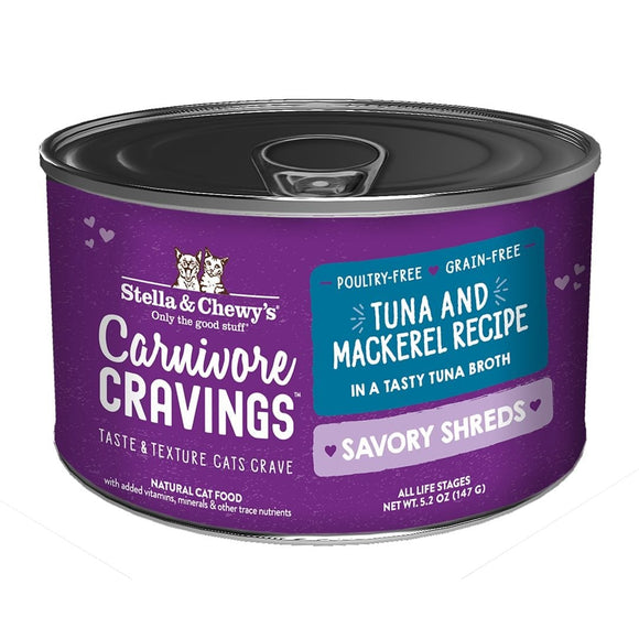 Stella & Chewy's Carnivore Cravings Savory Shreds Tuna & Mackerel Dinner Recipe Wet Cat Food (5.2-oz)