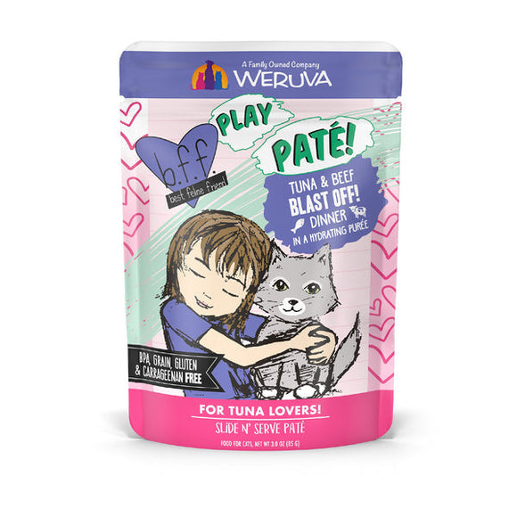 Weruva B.F.F. PLAY PATÉ! Tuna & Beef Blast Off! Dinner in a Hydrating Purée Wet Cat Food (3.0 Oz - 12pk)