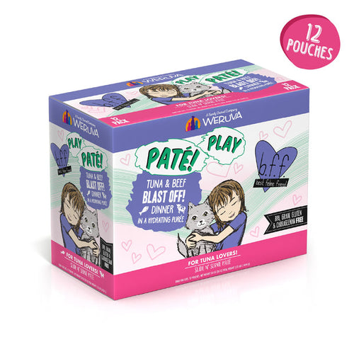 Weruva B.F.F. PLAY PATÉ! Tuna & Beef Blast Off! Dinner in a Hydrating Purée Wet Cat Food (3.0 Oz - 12pk)