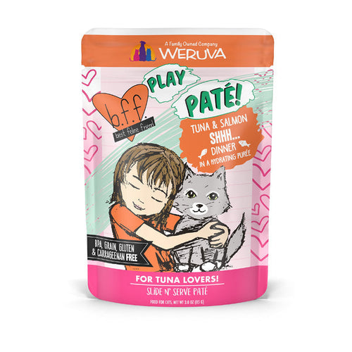 Weruva B.F.F. PLAY PATÉ! Tuna & Salmon Shhh... Dinner in a Hydrating Purée Cat Food (3.0 Oz - 12pk)