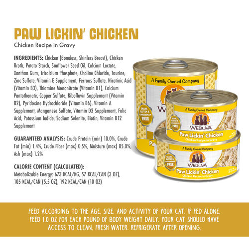 Weruva Paw Lickin’ Chicken Chicken Recipe in Gravy Canned Cat Food (3-oz, single can)