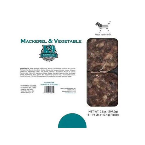 K9-Kravings Mackerel & Vegetable-8 Pack/4 oz Patties (2 lb)