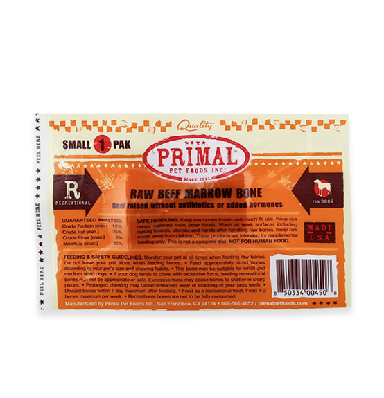 Primal Pet Foods Raw Recreational Beef Marrow Bones (Medium - 1 Pk)