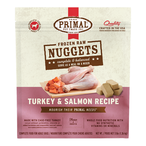 Primal Pet Foods Canine Raw Frozen Nuggets (Turkey & Salmon 3 Lb)
