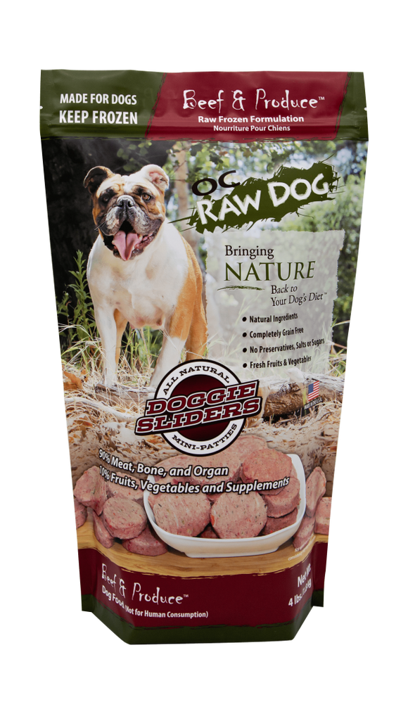 OC Raw Dog Frozen Beef & Produce Sliders (4 Lb. Sliders)