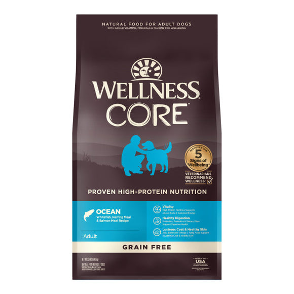 Wellness CORE Natural Grain Free Ocean Whitefish, Herring & Salmon Recipe Dry Dog Food (22-lb)