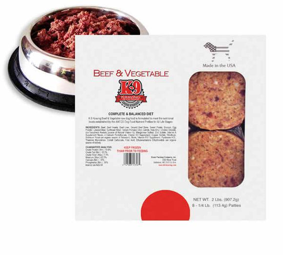 K-9 Kraving Beef & Vegetable Raw Dog Food (1 lb Roll)