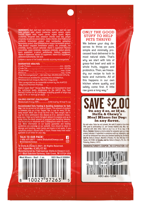 Stella & Chewy's Freeze Dried Raw Stella's Super Beef Meal Mixers (8 oz)