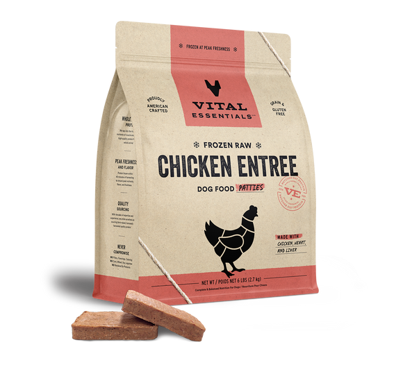 Vital Essentials Frozen Raw Chicken Entree Dog Food Patties (6 lb)