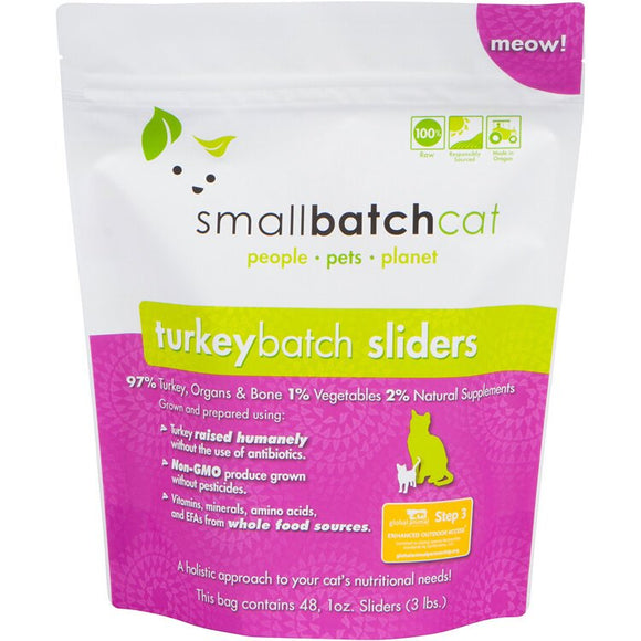 Smallbatch Frozen TurkeyBatch Cat Food (3lb bag of 1oz. sliders)